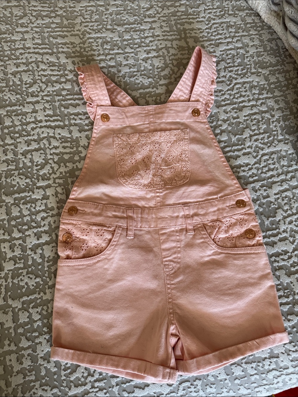 Girls Pink Eyelet Shortalls Overalls size 5